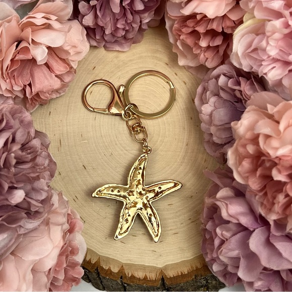 Gold and Silver Crystal Starfish Keychain Charm - Picture 11 of 13